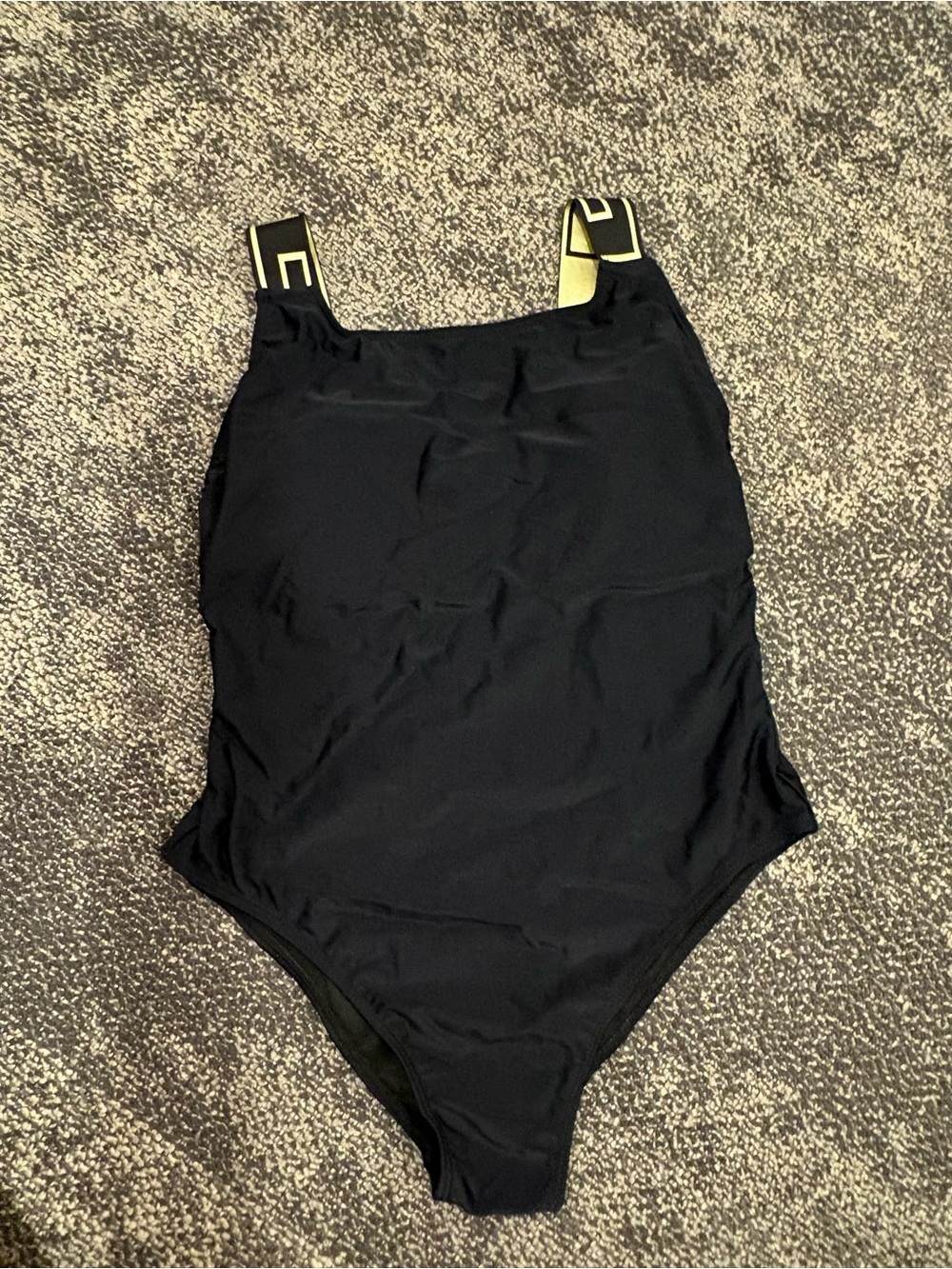 Black Womens One-Piece Swimsuit with Branded Straps